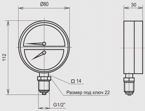 Габаритные и установочные размеры термоманометры МТ-80-ТМ-Р