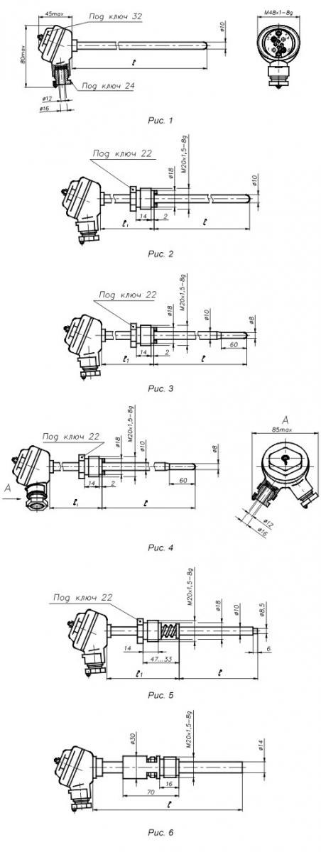 Размеры термопары ТХА-1090В, ТХК-1090В